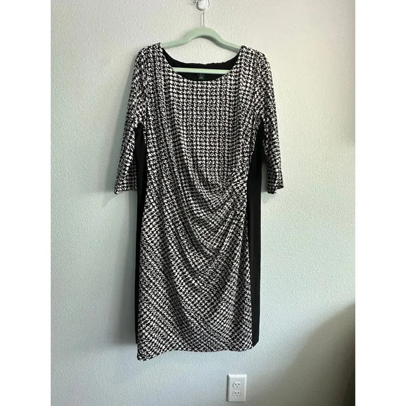 LAUREN RALPH LAUREN Black White Houndstooth Sheath Dress SIZE 18W - Picture 3 of 9